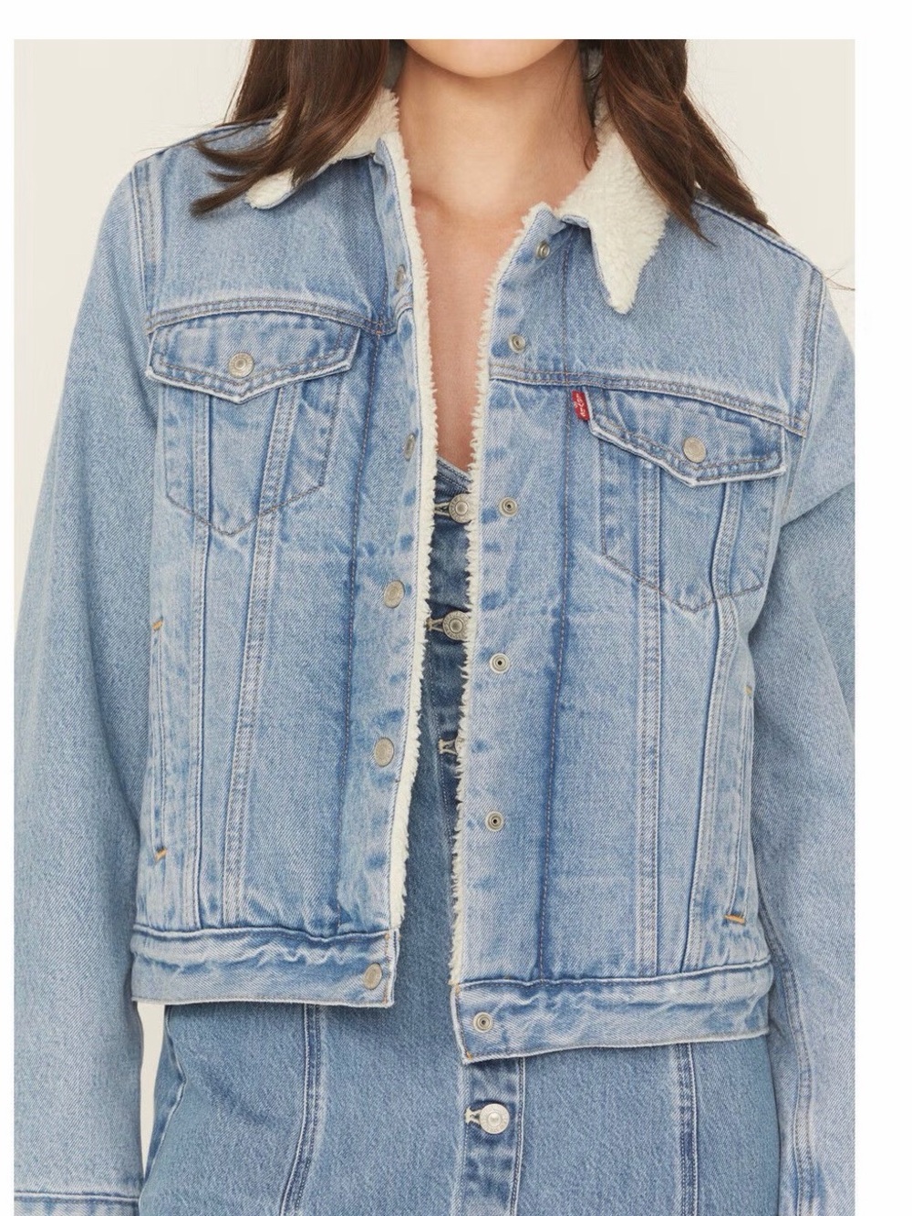 Levi's Light Blue Denim Sherpa-Trim Trucker Jacket